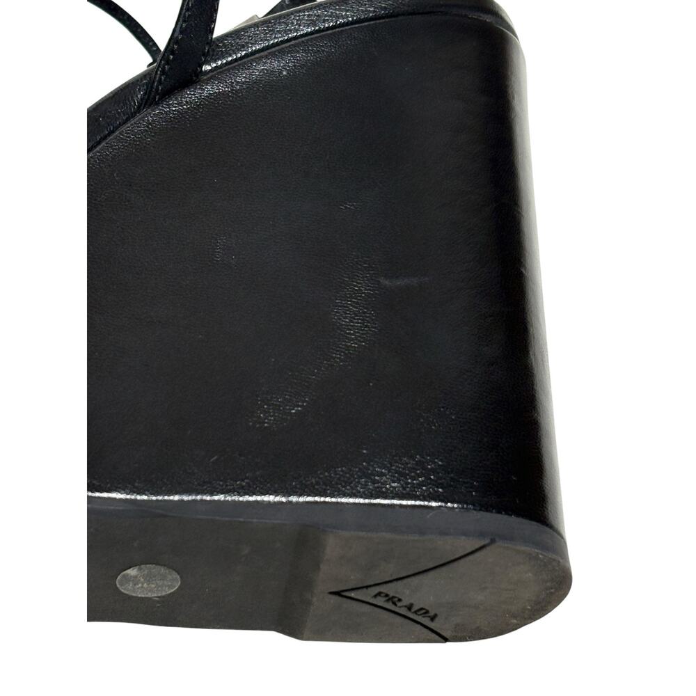 Prada Black Leather Wedge Sandals Size 38 EU 8 US - Picture 8 of 10